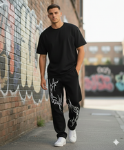 Black Printed Baggy Track Pants