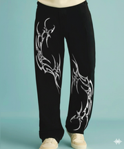 Black Printed Baggy Track Pants