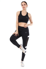 Black Mesh Panel Active Co-ord Set – Sports Bra & Leggings