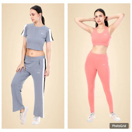 Peach & Grey Polyester Co-Ord Set For Women Combo