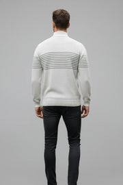 Classic White Striped Half-Zip Sweater – Effortless Winter Style
