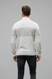 Classic White Striped Half-Zip Sweater – Effortless Winter Style