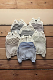 Classic White Striped Half-Zip Sweater – Effortless Winter Style